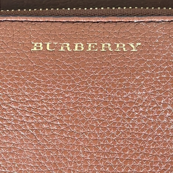 Burberry Elmore Zip Wallet Leather with Horseferry Check Canvas Brown Tan Plaid - Picture 9 of 13